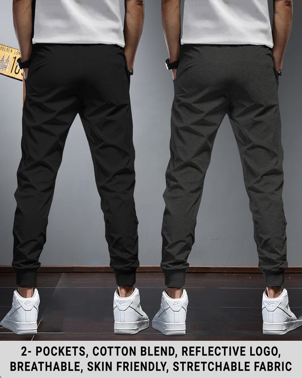 Men Sports Trackpants Combo | Black & Charcoal Black (Pack of 2)