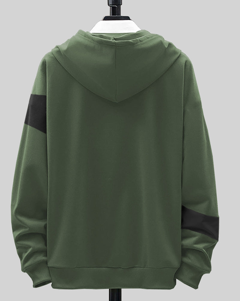 Men Hooded Olivegreen Printed T-shirt with Pocket