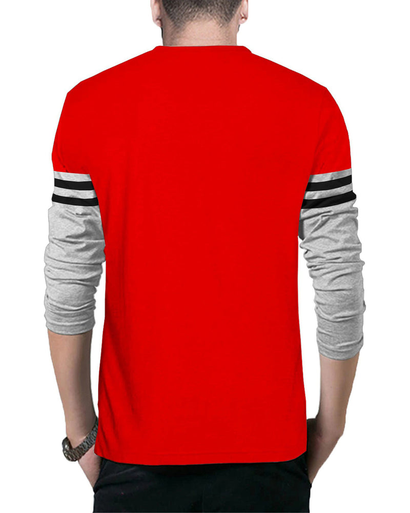 Men Full Sleeve Red Grey Striped T-shirt
