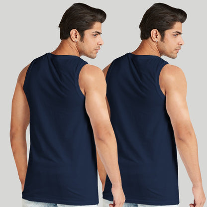 Men Colorblock Tank Tops Pack of 2 Navy Maroon & Navy Yellow