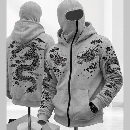 Mens Back Prined Graphic Design Zip-Up Winter Mask Jackets