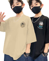 Pack of 2 Multicolor Kids Oversized T-Shirts Combo | Black PIRATE Print-Beige IMPOSSIBLE Print