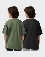 Kids T-Shirt Combo - Olivegreen-Black Round Neck With Flap Pocket T-Shirts (Pack of 2)