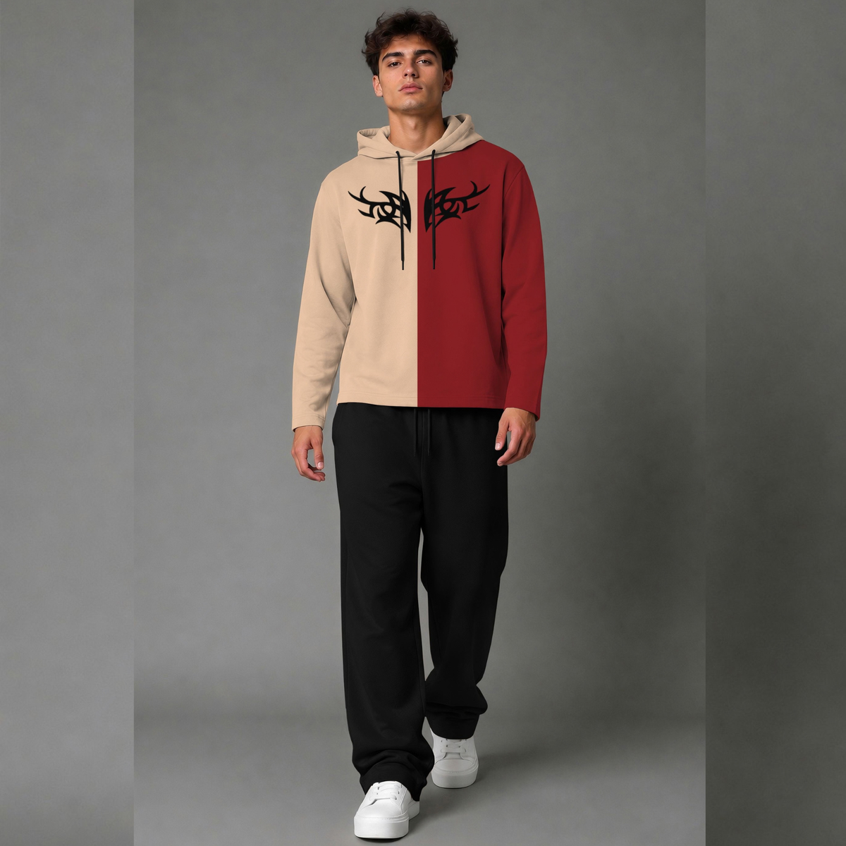 Outfit Set Plain Dual hooded Tshirt - Plain Loose Fit Trackpants