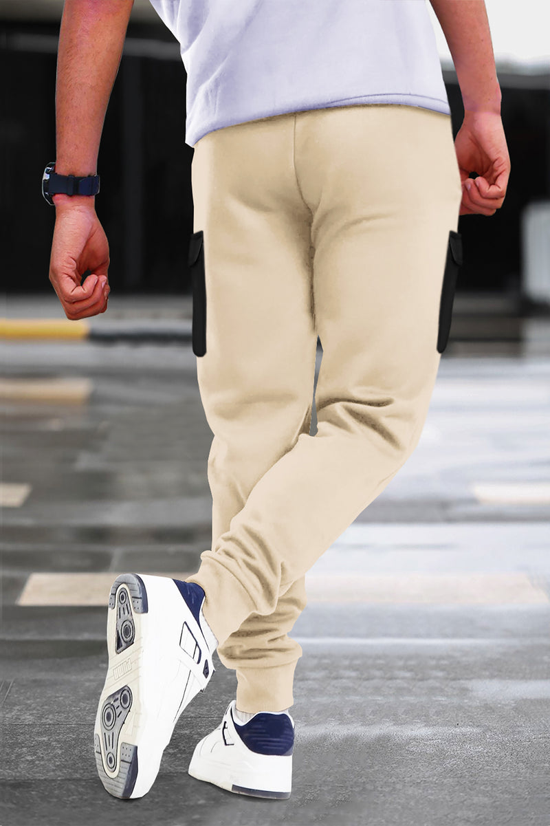 Men Beige Black Cargo Jogger