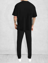 Mens tracksuit - Oversized Never Give Up Printed tshirt and Black Jogger