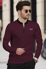 Long Sleeve Mandarin Collar T-Shirt | Maroon