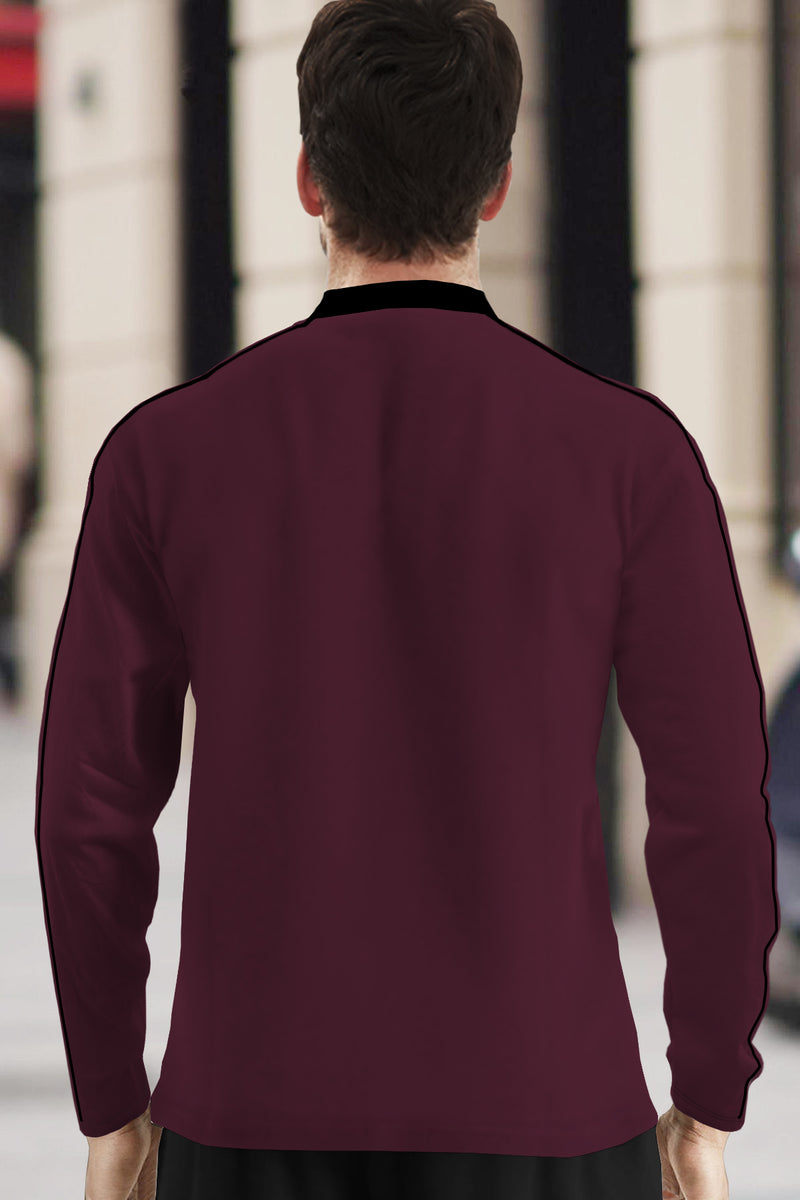 Long Sleeve Mandarin Collar T-Shirt | Maroon