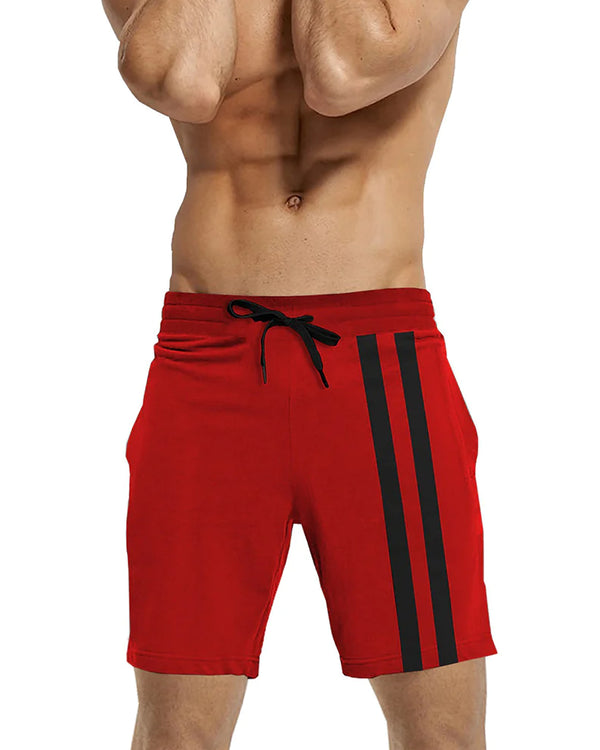 Men Red Black Striped Regular Shorts