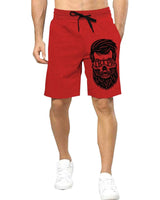 Men Red Skull Printed Mid Rise Regular Fit Shorts