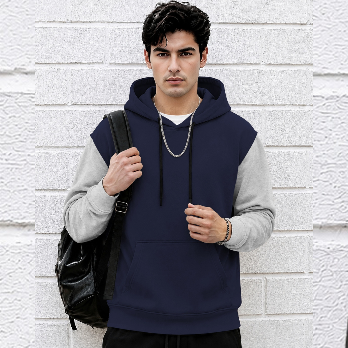 Men Dual Color Hooded Neck Winter Sweatshirts