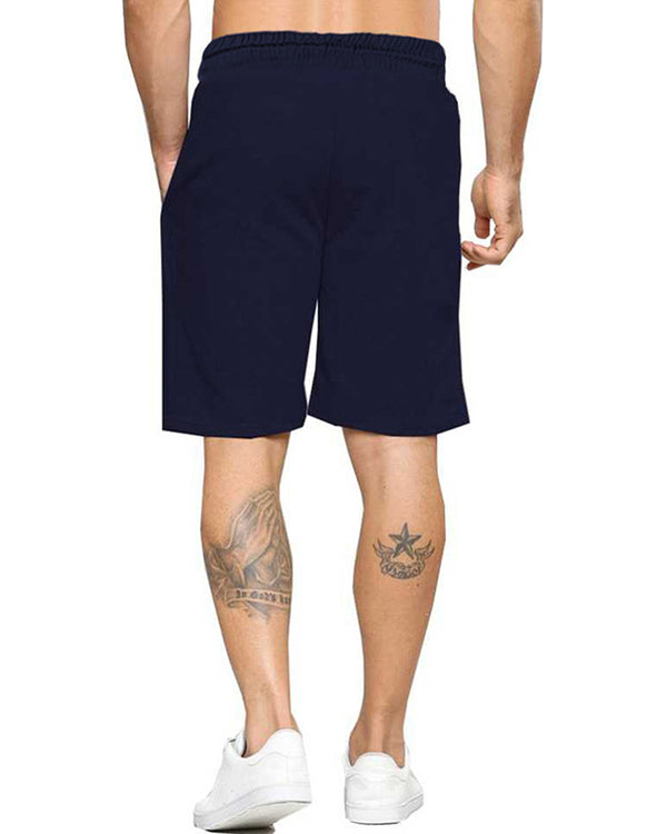 Men Dark Blue Face Printed Drawstring Regular Shorts