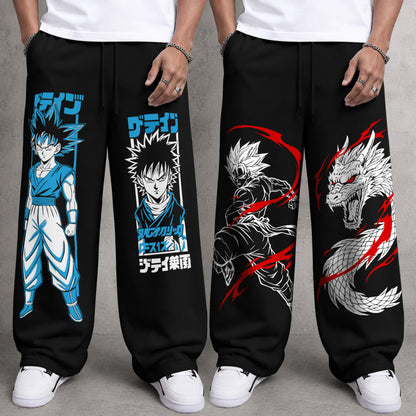 (Pack of 2) Mens Printed and Solid Baggy Fit Track Pants Combo