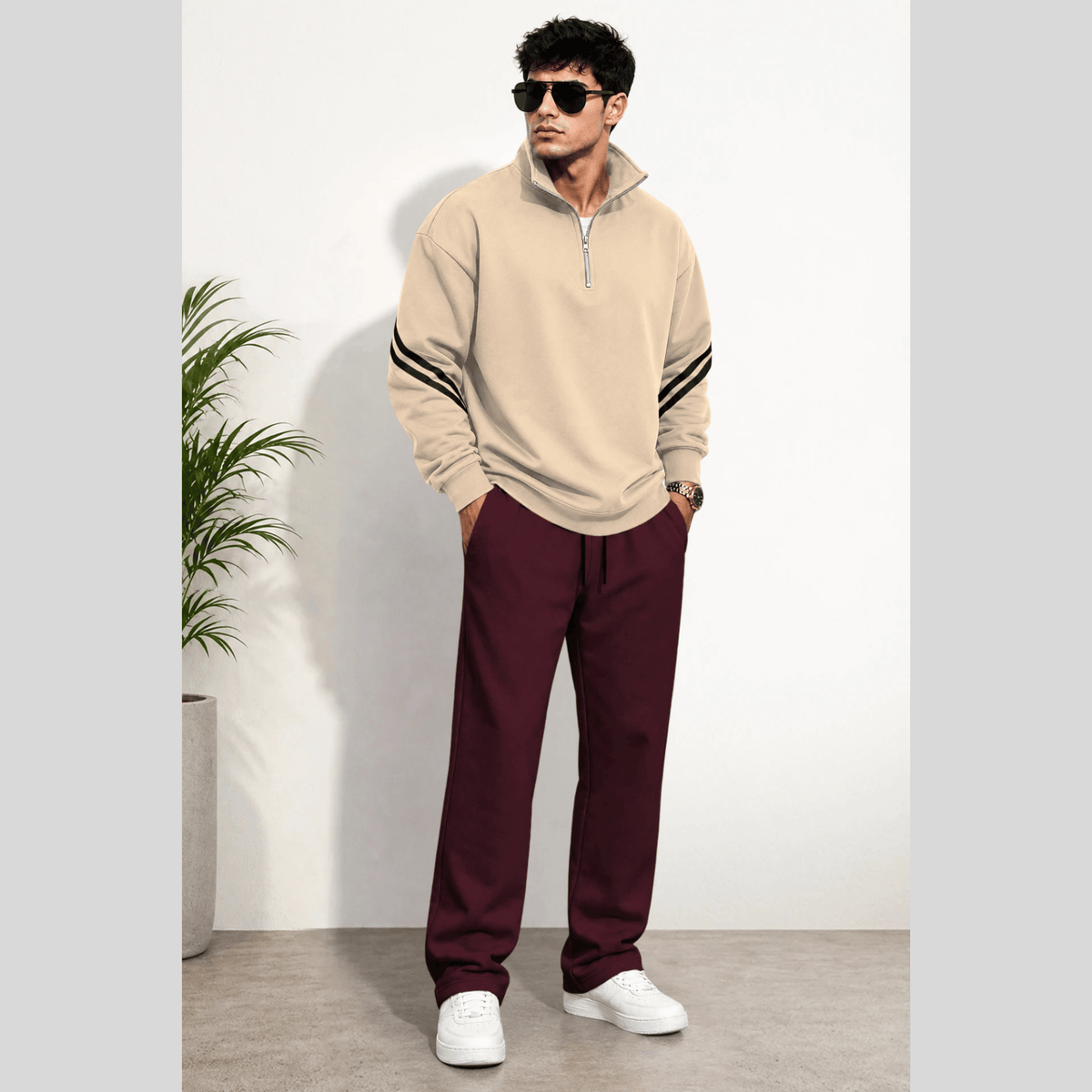 Tracksuit High Neck Sweatshirts And Plain Baggy Trackpants