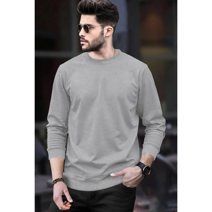 Mens Full Sleeve Round Neck  Plain Grey T-shirt