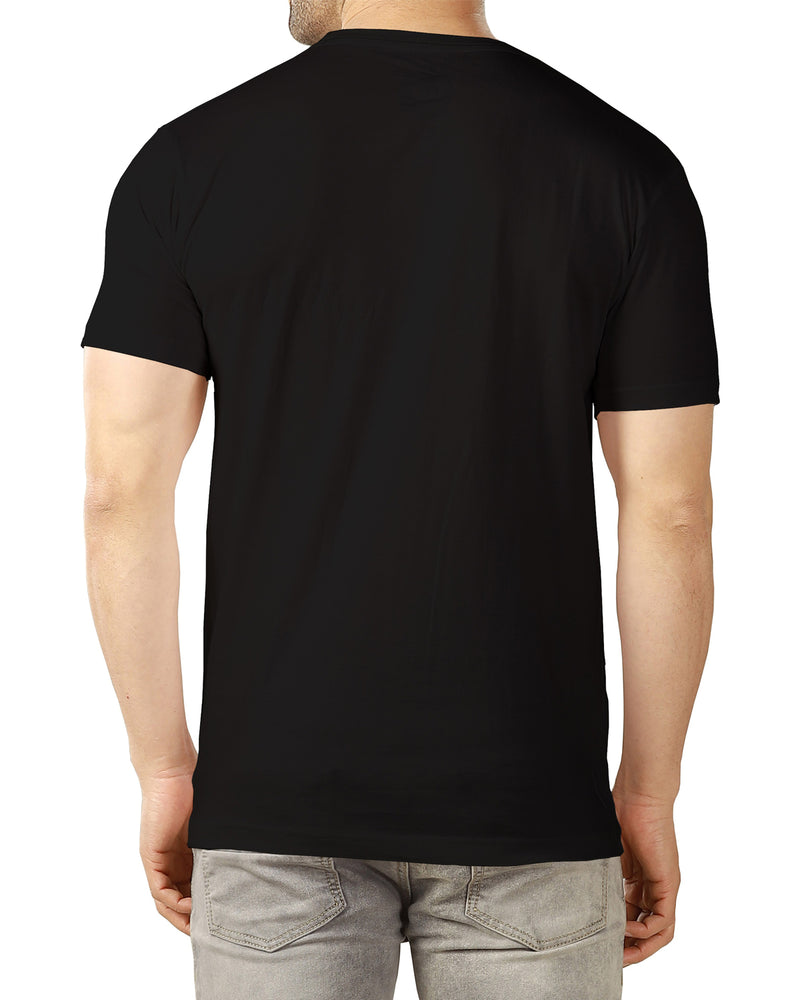 Men Round Neck Black Printed T-shirt