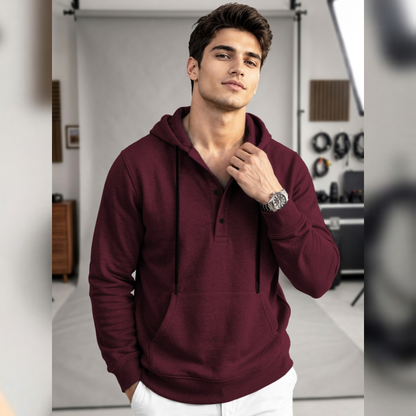 Men Solid Color Winter Hooded Neck Sweatshirts