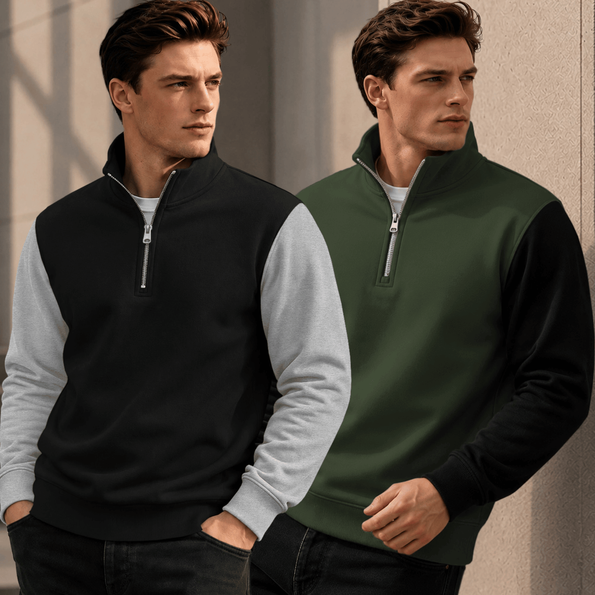 Men Dual Color High Neck Sweatshirts