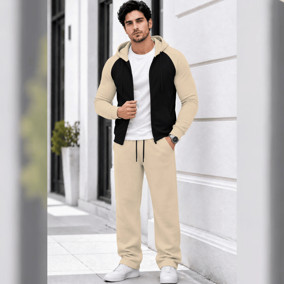 Mens Hooded Neck Dual Color Jacket Winter Tracksuits