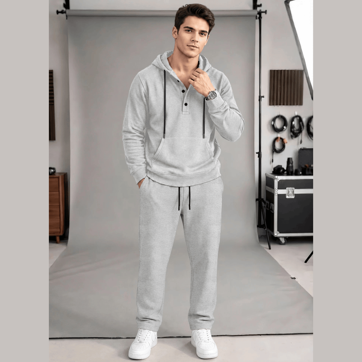 Tracksuit Hooded Neck Sweatshirts And Plain Loose Fit Trackpants