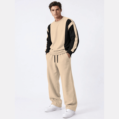 Tracksuit Men Round Neck Colorblocked Sweatshirt Plain Baggy Trackpants