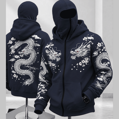 Mens Back Prined Graphic Design Zip-Up Winter Mask Jackets