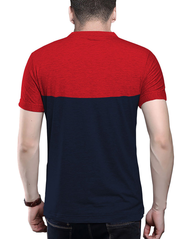 Men Half Sleeve Red Striped Round Neck T-shirt