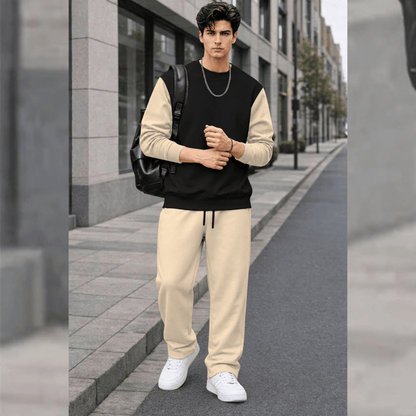 Mens Round Neck Dual Color Sweatshirt  Winter Tracksuits