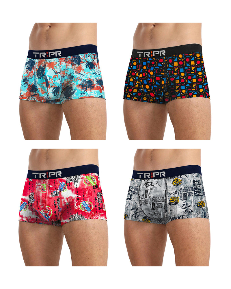 (Pack Of 4) Mens Printed Trunks / 5 Variants