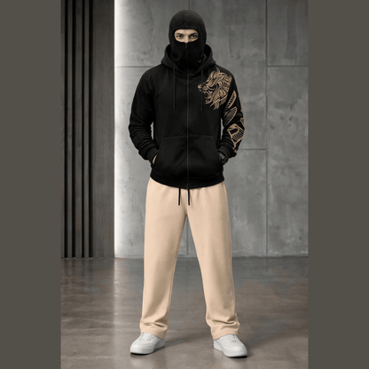 Tracksuit Hooded Mask Printed Jackets And Plain Baggy Trackpants