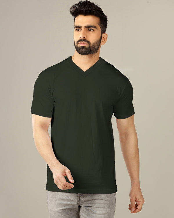 Solid Men V-Neck Half Sleeve T-Shirt