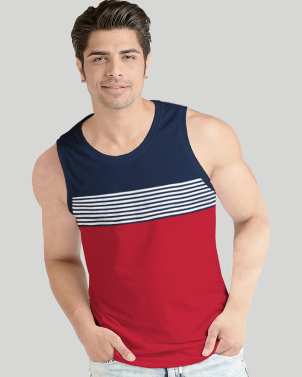 Men Navy-Red Striped Vest