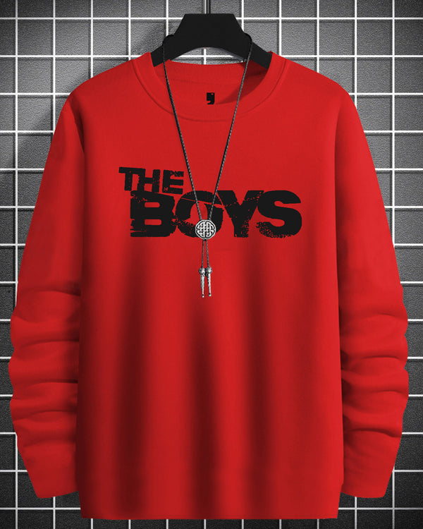 THE BOYS Printed Full Sleeve Red Neck T-Shirt