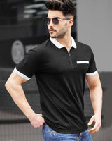 Men Zipper Polo Black-White Contrast T-shirt