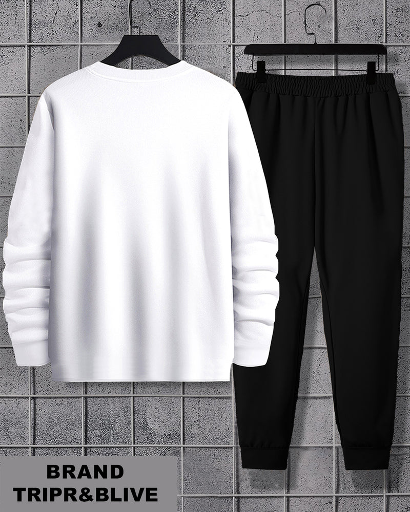 Men Marshmellow Printed White | Black Tracksuit