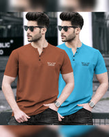 Pack of 2 Men Printed Henley Neck Cotton Blend Multicolor T-Shirt