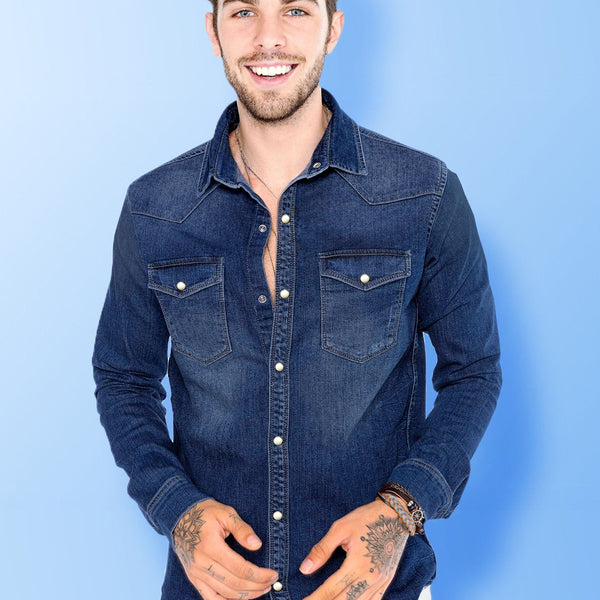 Western Style Denim Shirt with Snap Button – TRIPR