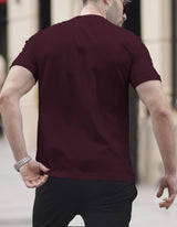 Men Printed Round Neck Cotton Blend Maroon T-Shirt