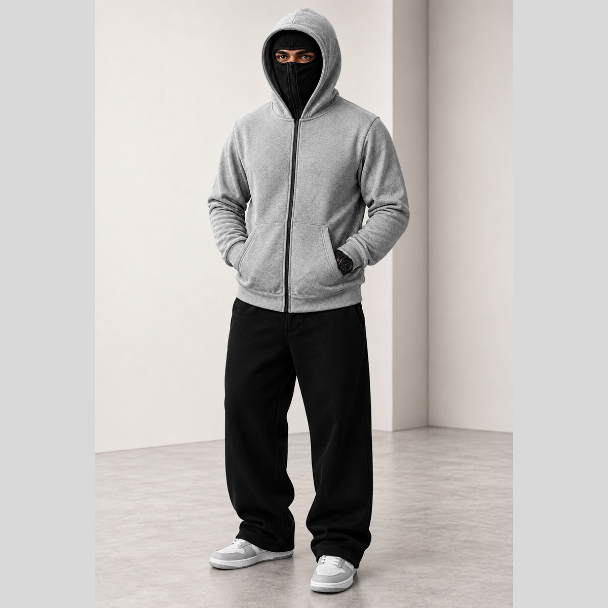 Men Winter Double Capped Hooded Jacket Grey