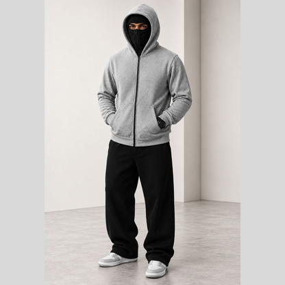 Men Winter Double Capped Hooded Jacket Grey