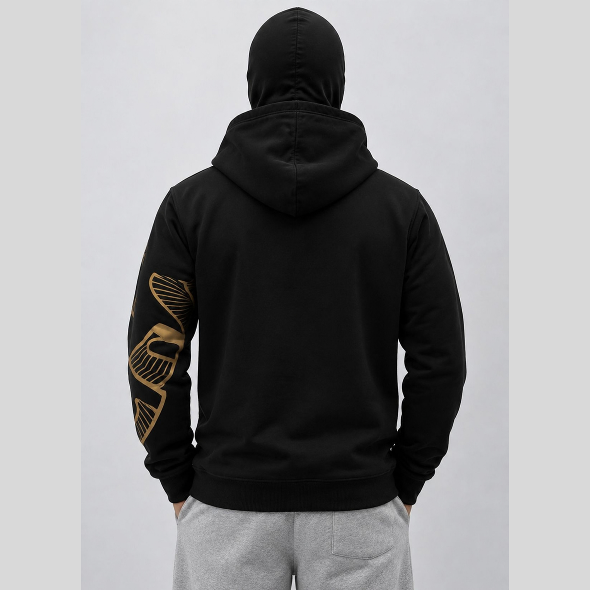 Mens Gold Lion Graphic Zip-Up Winter Balaclava Mask Jacket Black