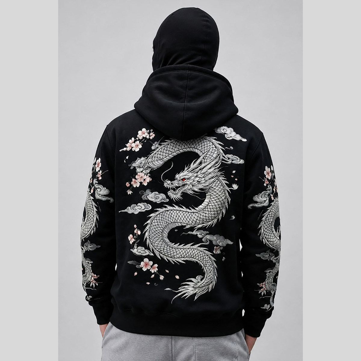Mens Back Prined Graphic Design Zip-Up Winter Mask Jacket Black