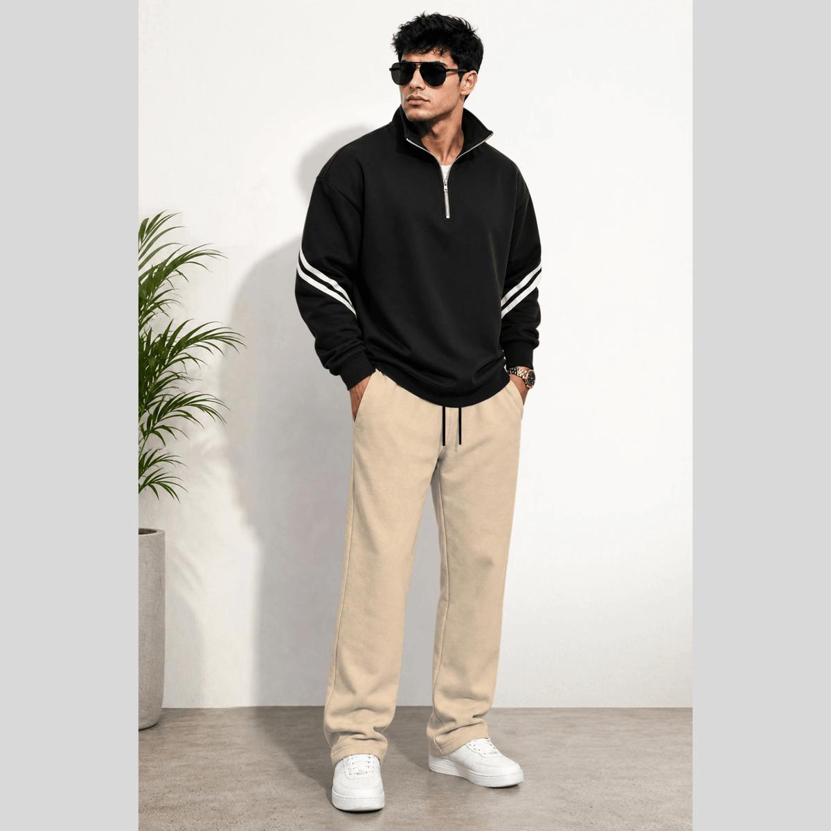 Tracksuit High Neck Sweatshirts And Plain Baggy Trackpants