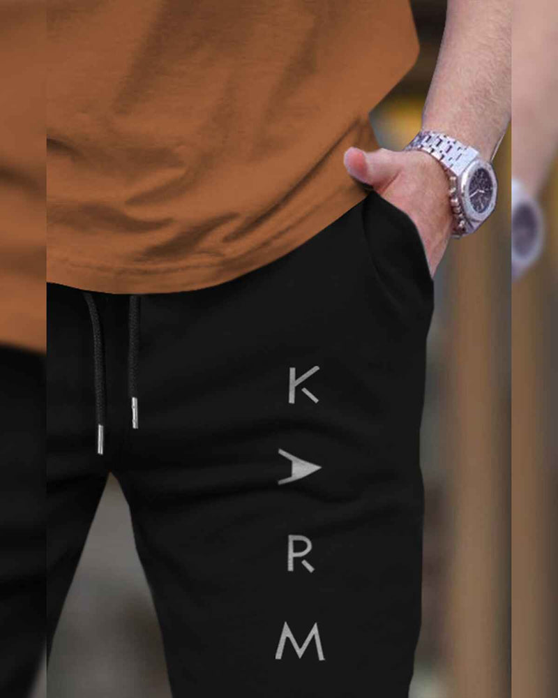 Men Printed Ankle Fit Cuffed Jogger / Black