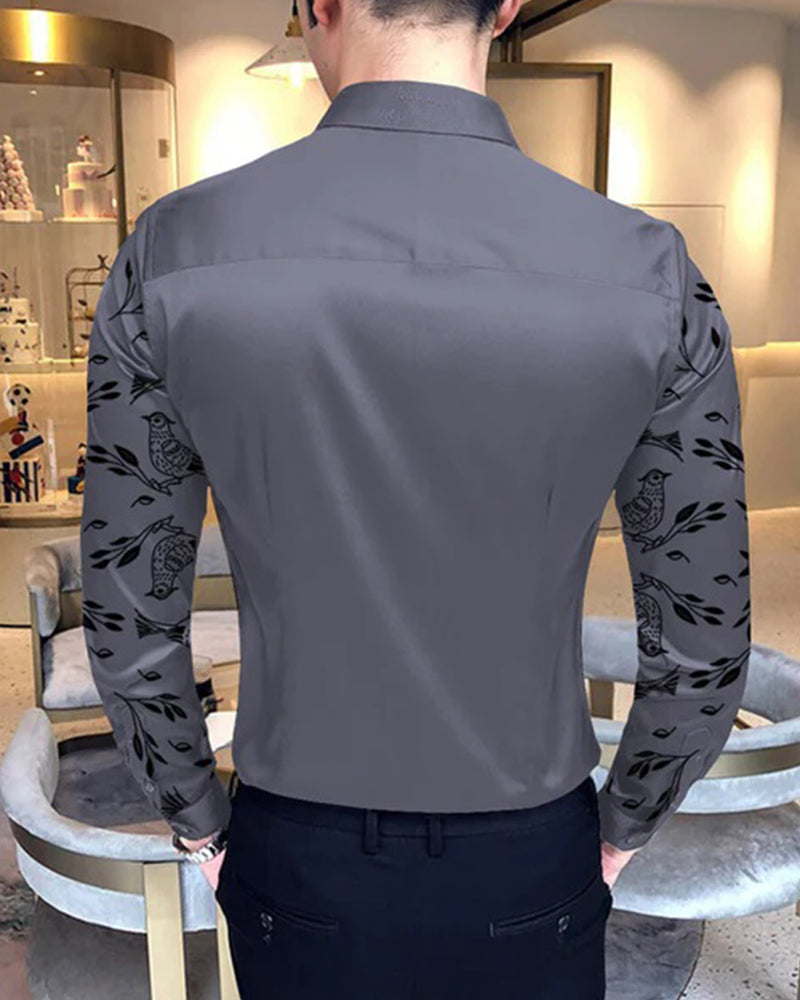 Sparrow Printed Grey Party Wear Shirt