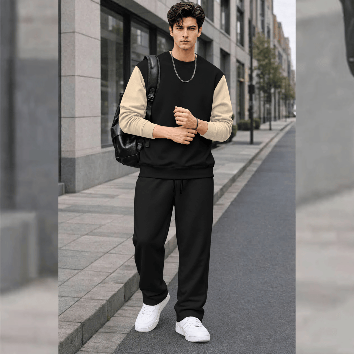Mens Round Neck Dual Color Sweatshirt  Winter Tracksuits
