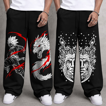 (Pack of 2) Mens Printed and Solid Baggy Fit Track Pants Combo