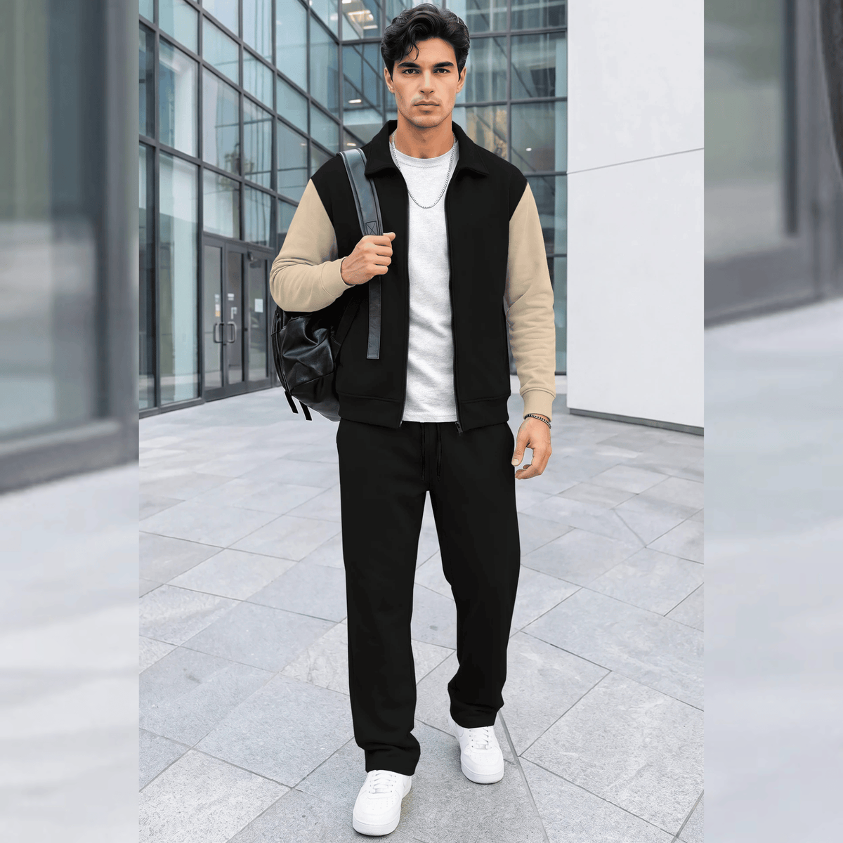 Mens Polo Neck Dual Color Jacket Winter Tracksuits