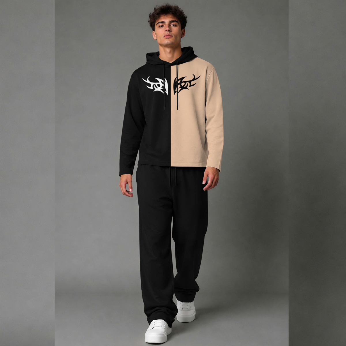 Outfit Set Plain Dual hooded Tshirt - Plain Loose Fit Trackpants