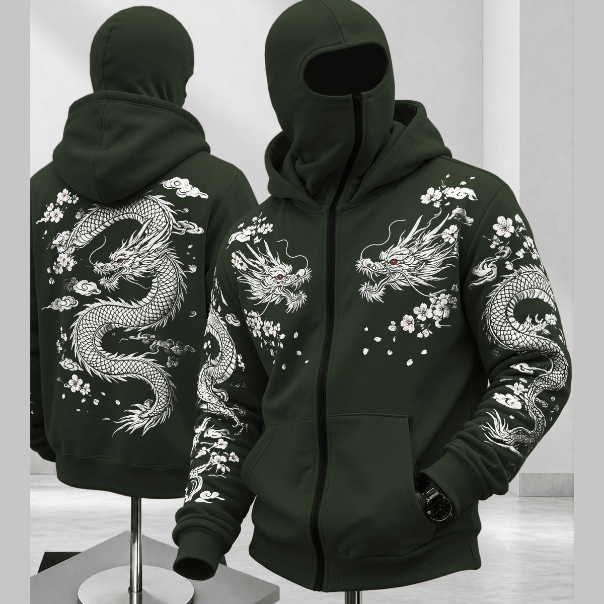 Mens Back Prined Graphic Design Zip-Up Winter Mask Jackets